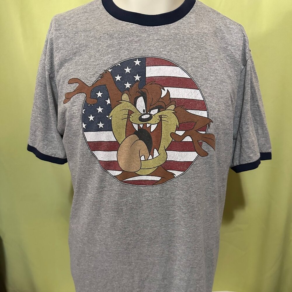 Tasmanian Devil Taz Looney Tunes Men's Gray T Shirt Large Cotton Polyester